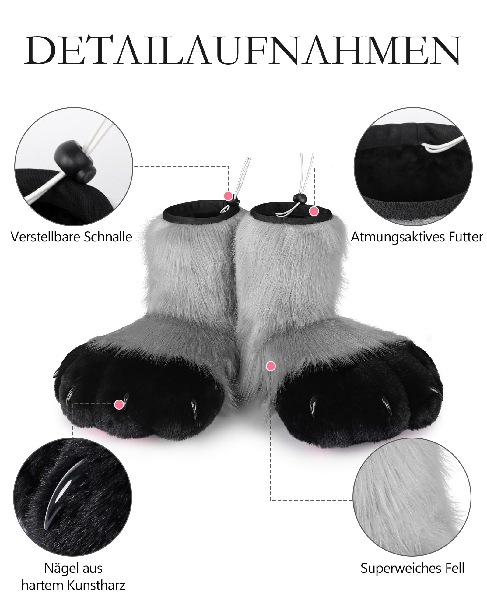 Set di accessori per costume per cosplay, gatto animale, in plastica per fursuit piedi, pantofole per zampe pelose