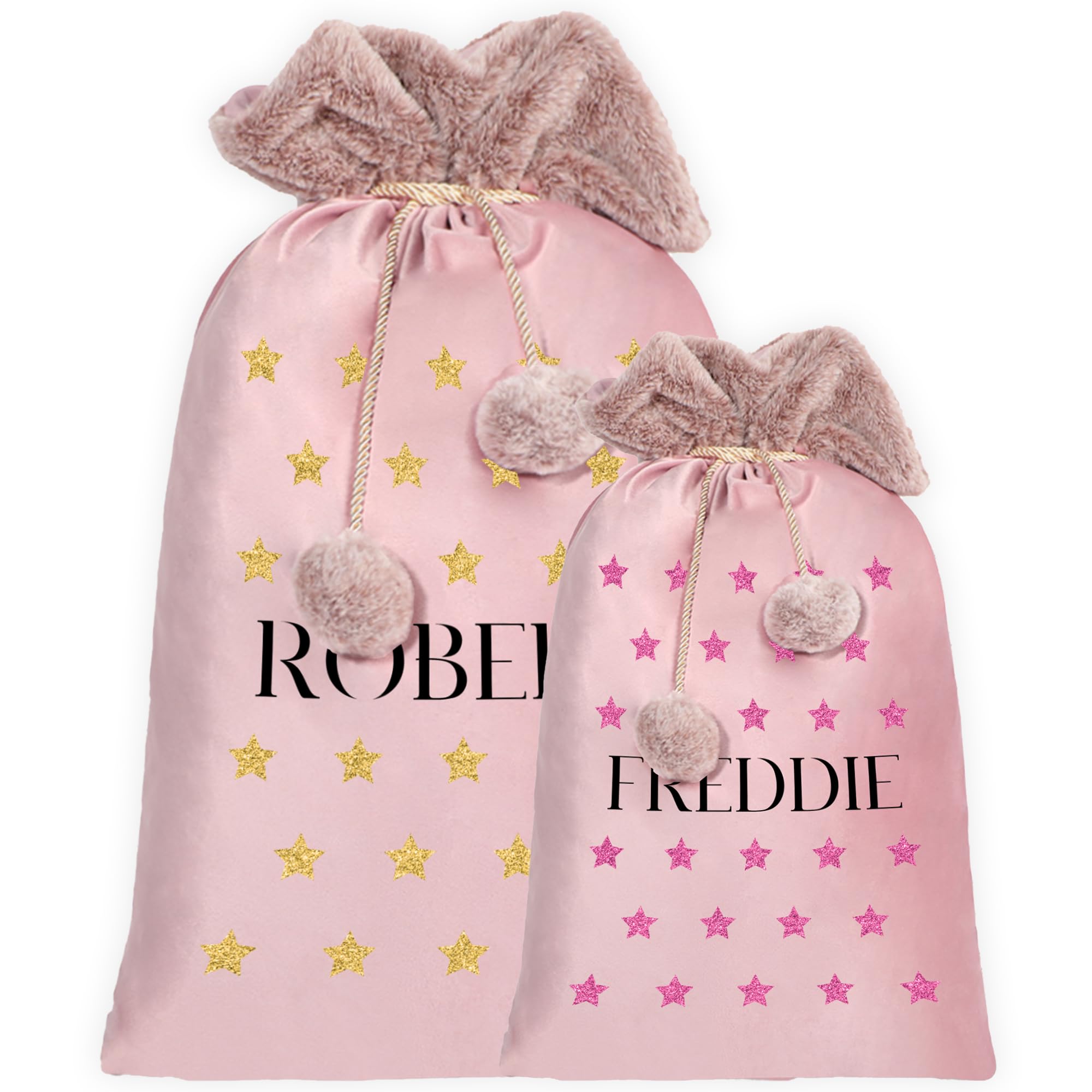 Print Maniacs Women's Baby Pink - Star Fusion Personalised Stocking For Gifts For Him And Her, Personalised Santa Stockings, Customised Santa Sacks Adults, Custom Stocking Santa Sacks, Personalised Gifts For And Men