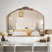 Large Gold Arched Baroque Wall Mirror 29x36 - Vintage Ornate Antique Brass Frame for Entryway, Living Room, Bedroom, Bathroom
