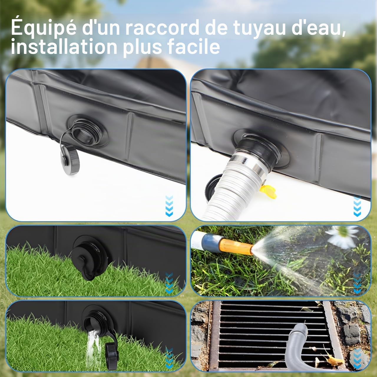Baignoire pliable de camping 104 x 104 x 13 cm Baignoire portable avec évacuation, base de douche pliable, grande baignoire de tente pour camping-cars, camping, douche de plage et bain pour