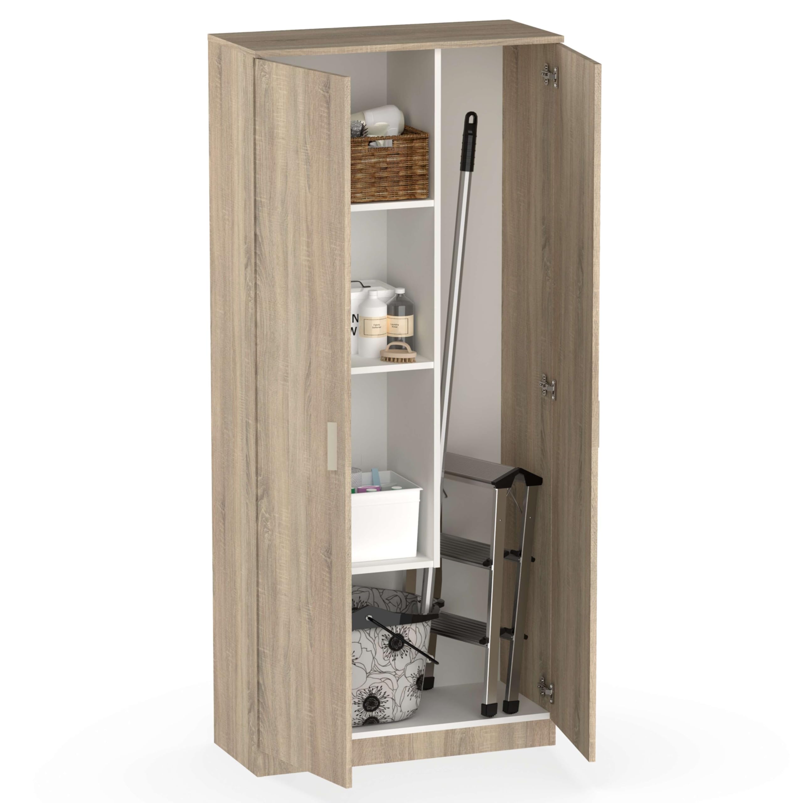 Miroytengo Armario Multiusos Escobero 1 Estante Superior Regulable en Altura Color Roble Cambrian 180x80x35 cm
