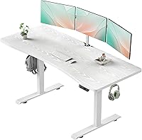 Veken 63x28 Inch Electric Standing Desk White - Adjustable Height 27.9-45.6" Wooden Home Office Desk for Sit-Stand Work, Gaming, Study
