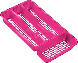 Small Tier Cutlery Tray Classic in Fuchsia | BPA Free Plastic Drawer Organizer with 4 Compartments | Durable Kitchen Storage for Spoons Forks Knives Kids Cutlery | Space Saving Design