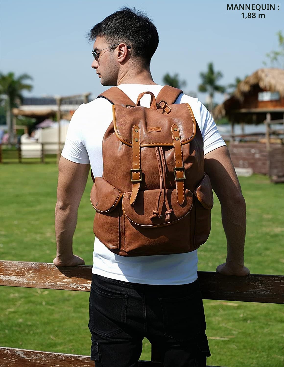 Baosha CN-0 Sac à dos en cuir synthétique pour ordinateur portable de 15,6 pouces pour homme, pour affaires, travail, école, collège, sac à dos d'école, sac à dos de voyage
