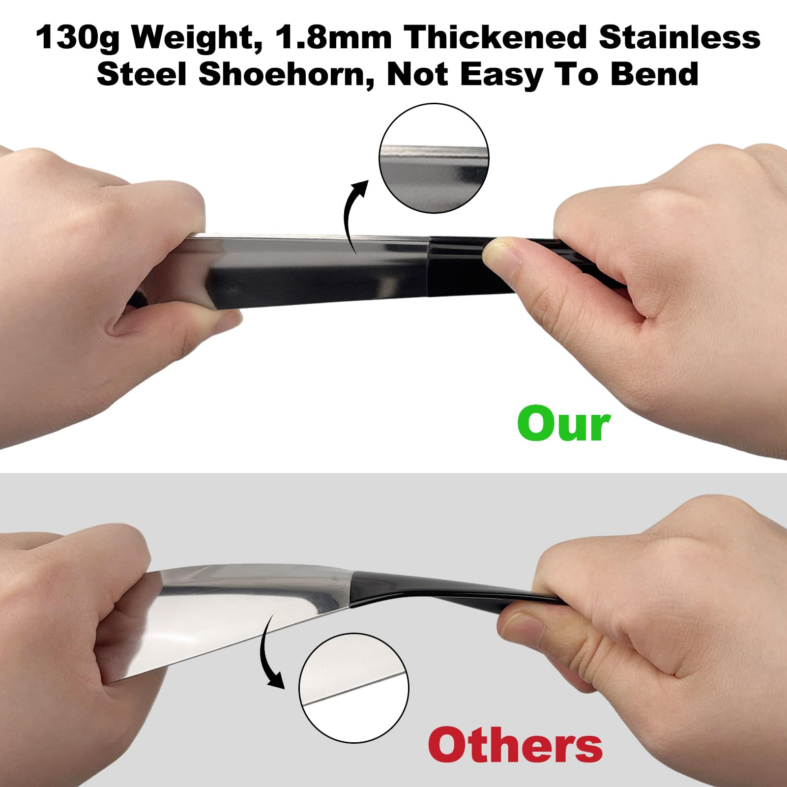Calzador de Acero Inoxidable 30cm Metalico Largo para Zapatos con Orificios Colgar Ergonómico 1,8mm Espesor Plata