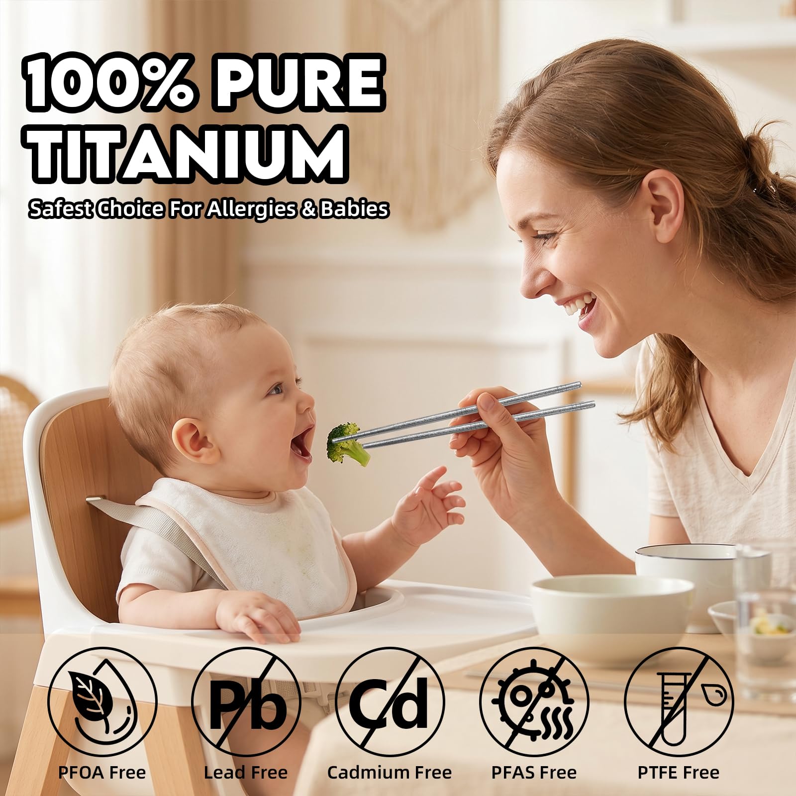 Pure Titanium Chopsticks 1 Pair, Reusable Lightweight Hollow Core, No Metallic Taste, Dishwasher Safe, Anti-Slip Texture - BPA Free Non-Toxic Healthy Eating Utensils — Amazon image 3