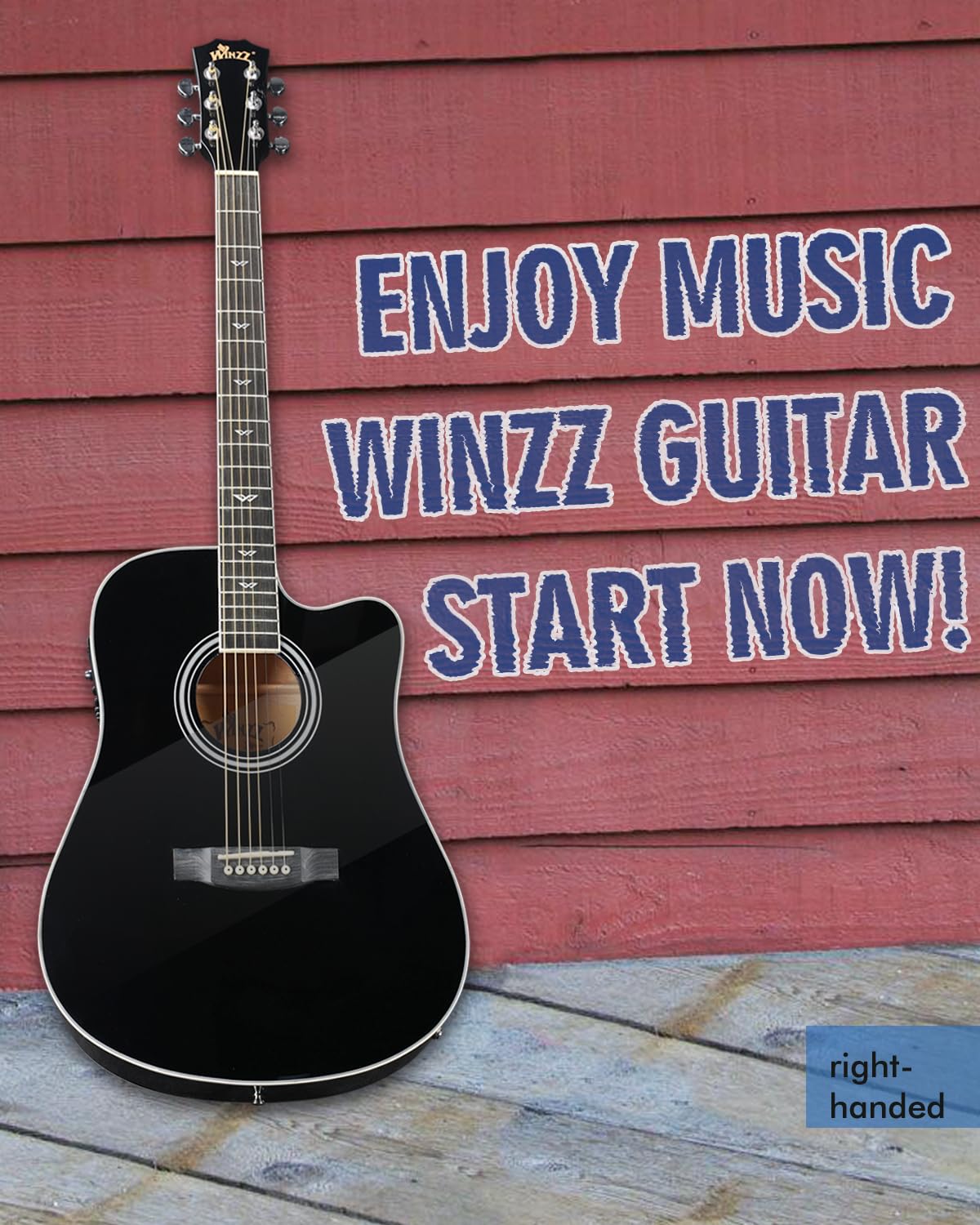 Winzz Chitarra Elettroacustica 41 Pollici Dreadnought con Equalizzatore a 4 Bande, Nero