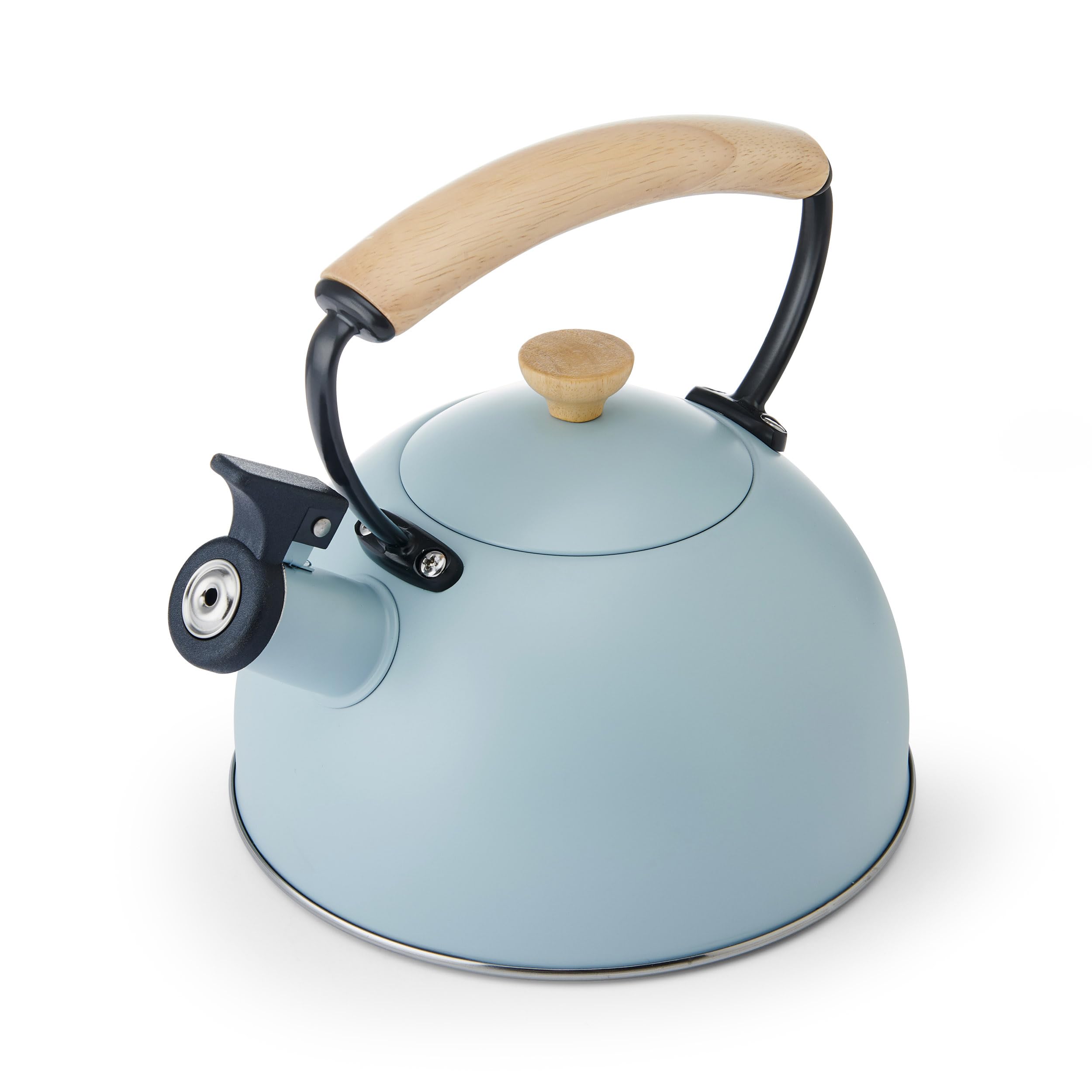 La Cafetière Flötenkessel mit hitzebeständigem Holzgriff, leicht, rostbeständig, mit klappbarem Ausgießer, kompatibel mit allen Herdplatten, 1,6 l, trendiges Himmelblau