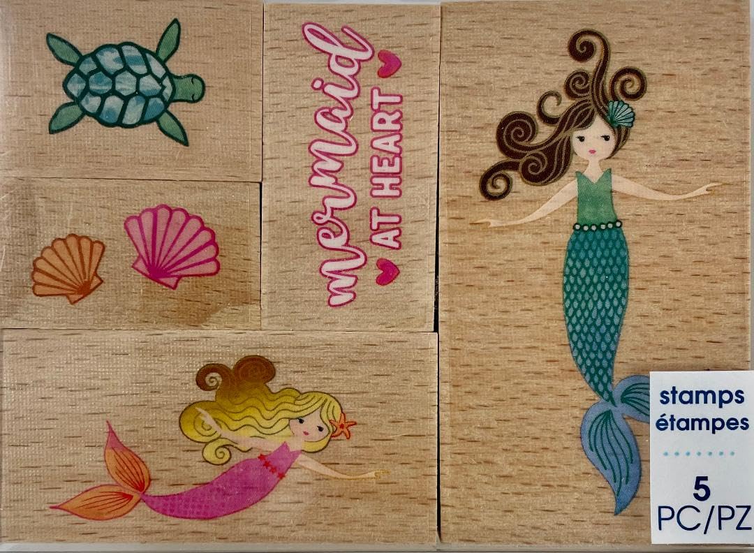Momenta Mermaid at Heart Turtle Sea Shells Red Rubber Wood Stamps Set of 5