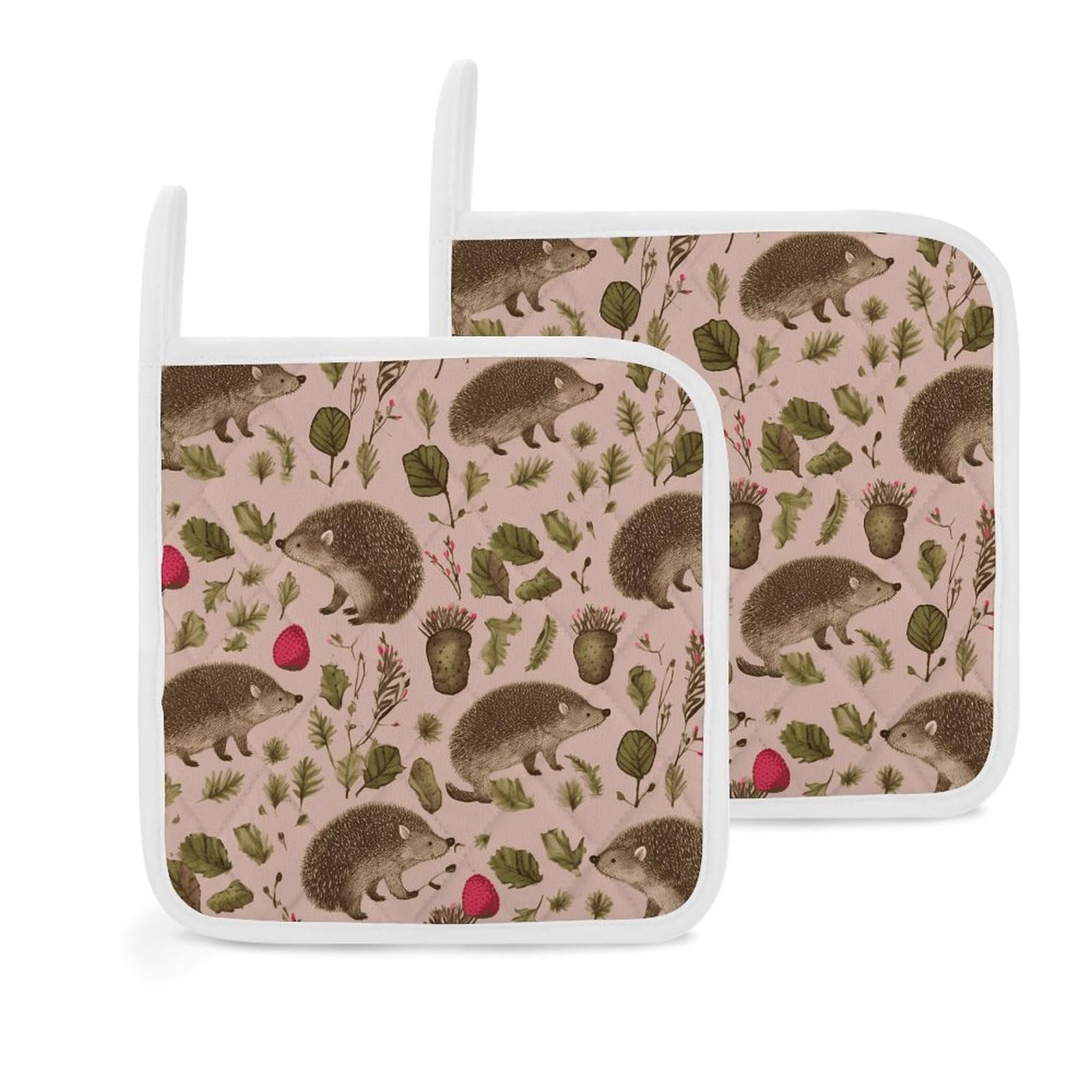 Btcowzrv Style Hedgehog Print 2 Pack Pot Holders For Kitchen, Heat Resistant Potholder Set With Hanging Loops, Hot Pads For Oven Baking Cooking