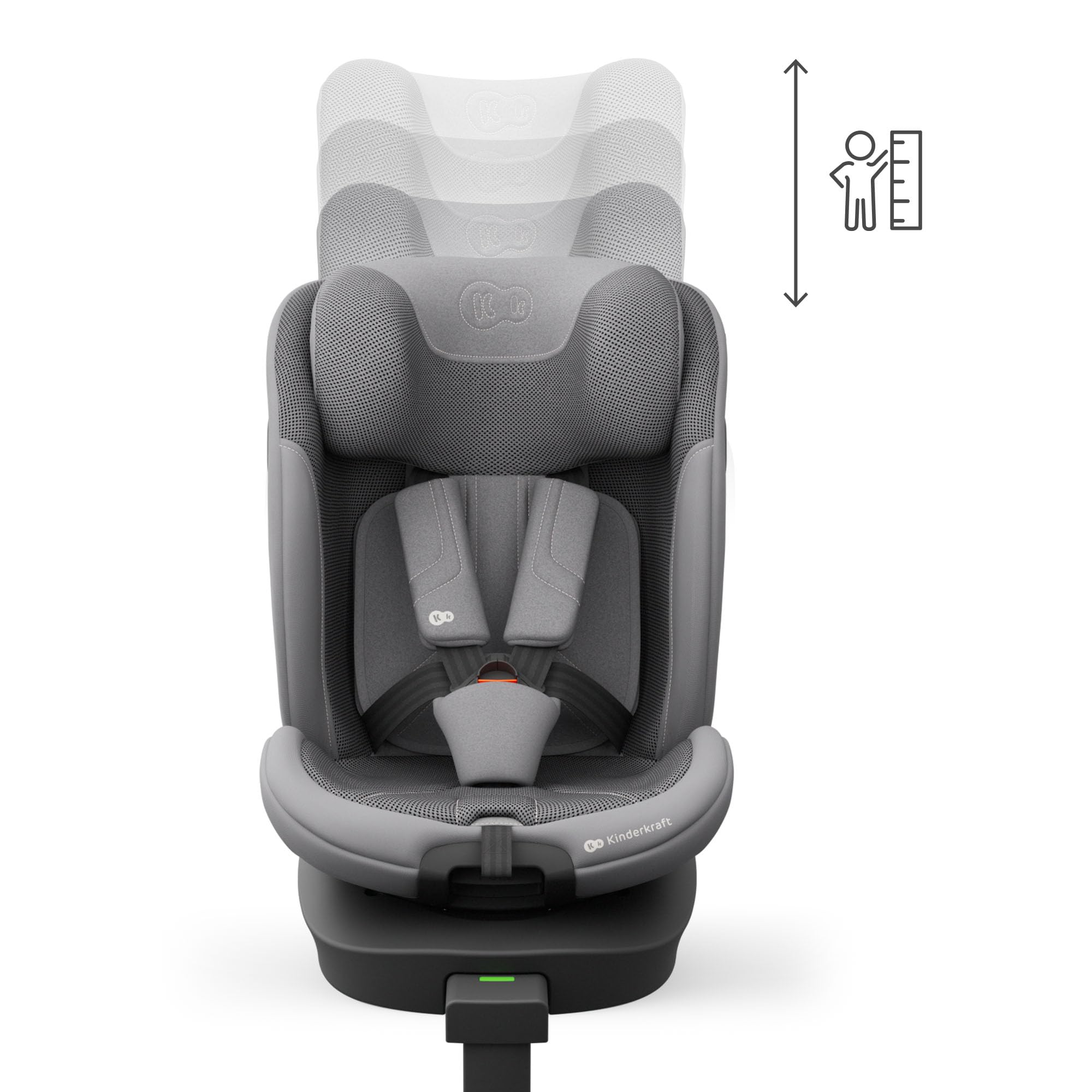 Kinderkraft I-360 2 PRO Seggiolino auto 0-36 kg, I-SIZE 40-150 cm, Seggiolino 360 girevole, con Isofix Base, Reclinabile Posizione sdraiata, Poggiatesta regolabile, Gruppo 0 1 2 3, Grigio