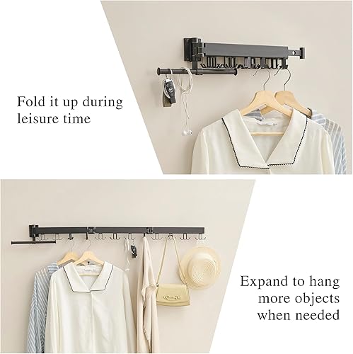 Miniatura 5 de Estante de secado de ropa montado en la pared, soporte de pared para ropa con características plegables (plegable), ahorro de espacio, estante de
