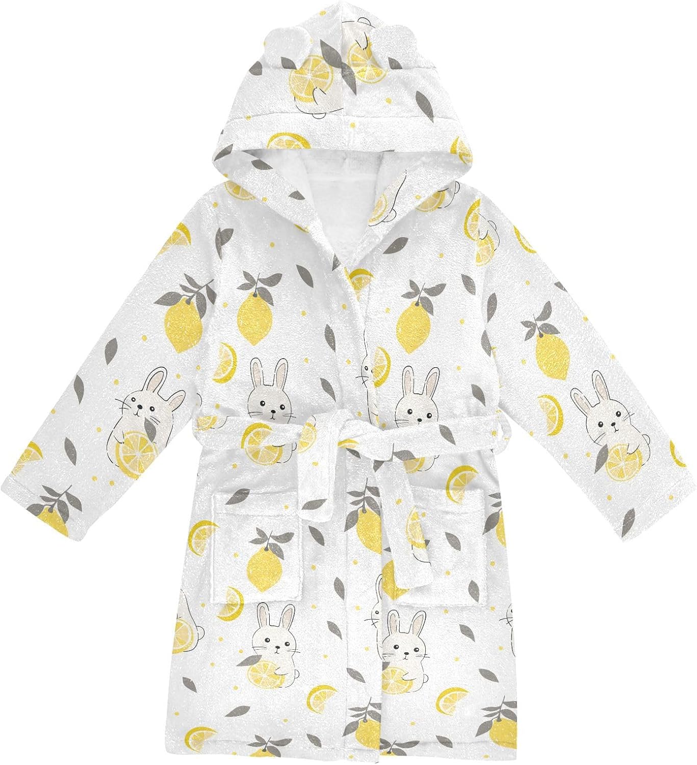 senya Rabbit with Lemon Toddler Hooded Bathrobe Kids Soft Plush Bath Towel Robes for Boys Girls 2-12 Years