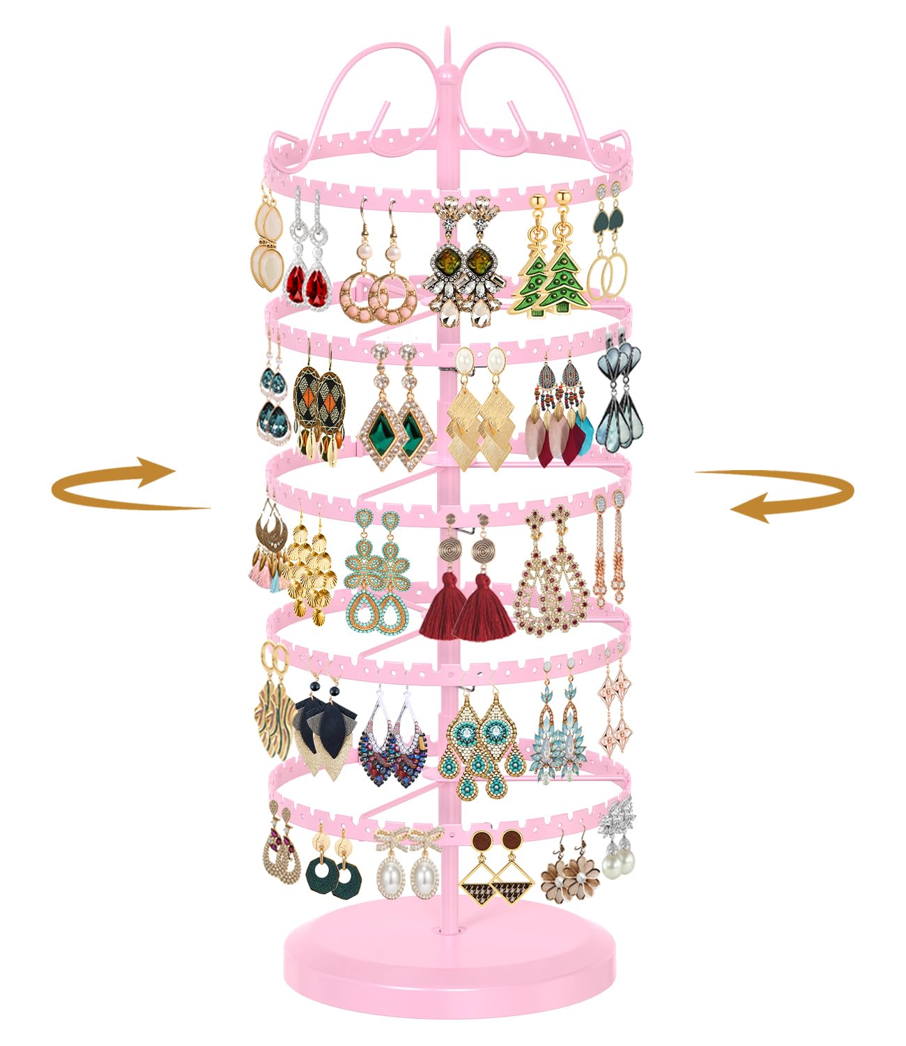 MODOWEY Rotating Earring Holder Organizer Metal Display Stand, 5 Tiers Pink