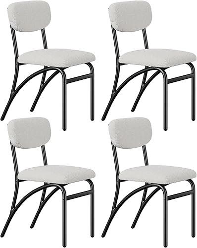 Juego de 4 sillas de cocina de tela Boucle con patas de metal negro, modernas sillas de comedor de granja con respaldo ergonómico, cómodas Sillas de