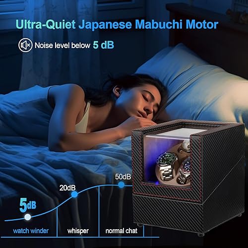 Miniatura 3 de J&T Technology Enrollador de reloj para relojes automáticos, enrollador automático de reloj con luz LED, caja de reloj giratoria con motor Negro TQW