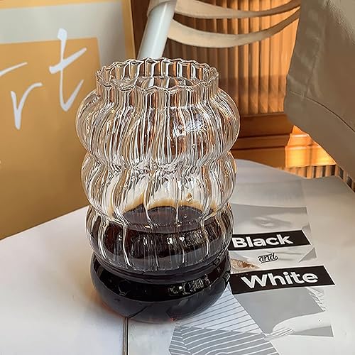Miniatura 2 de Renococo Taza de vidrio creativa, 1 vaso de bebida ondulado, taza de vidrio acanalado de 28 onzas, taza de café helado, accesorios de barra de café,