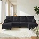 87" Velours U-Shaped 6-Seat Canapé avec double chaise, Gris clair