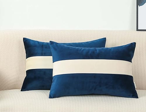 Miniatura 1 de TangDepot Hevey - Fundas de almohada decorativas de terciopelo con rayas blancas crema, súper suaves, para interiores y exteriores, funda de