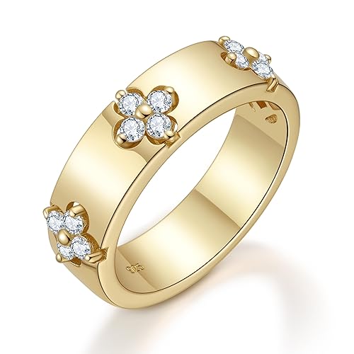 TIMELESSTAR Women's Band Rings Best Gifts for Women with Premium Moissainte(D Color VVS1 Clarity 3EX Cut) S925 Sterling Silver Plated 18K 14K Gold Non Tarnish Easily - 7 - Yellow Gold Plated