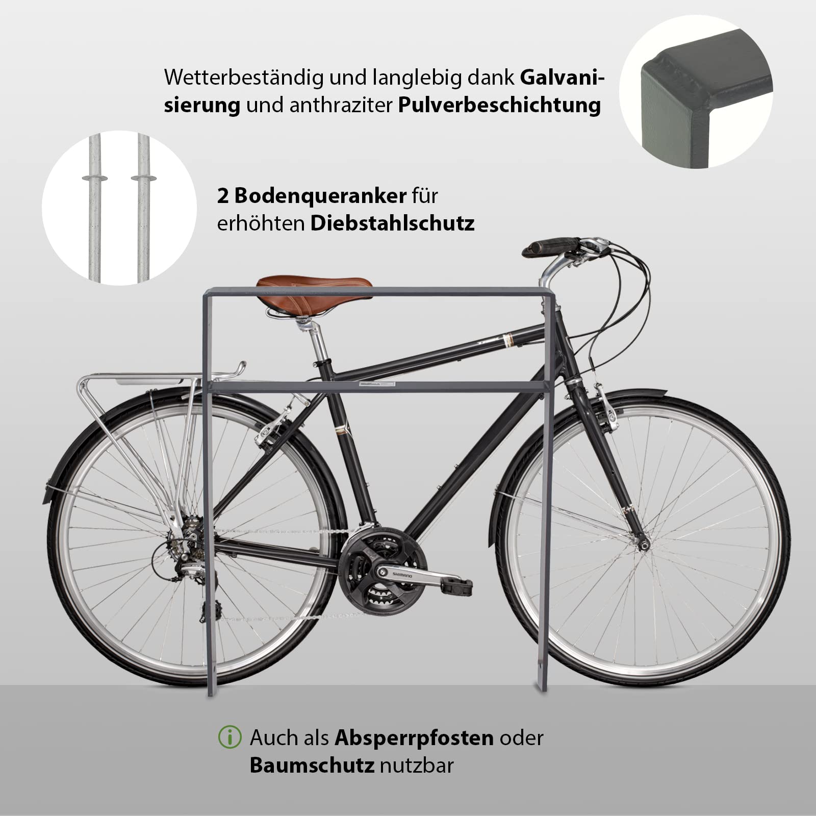 TRUTZHOLM 2x Fahrradanlehnbügel 123x77cm Einbetonieren Flachstahl Anthrazit