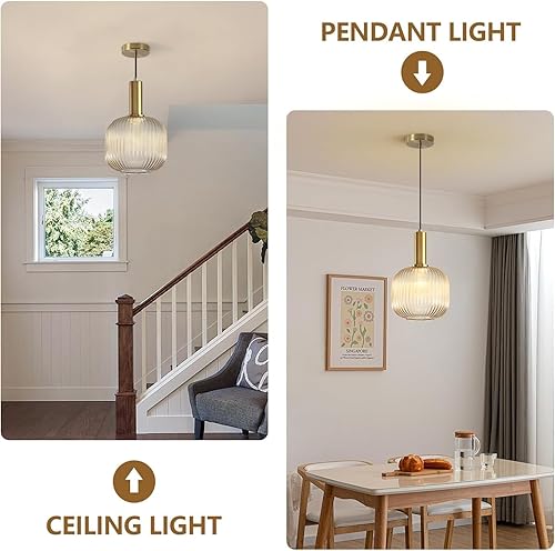 Miniatura 3 de KCO Lighting - Lámpara colgante de globo de vidrio ámbar, moderna de mediados de siglo, para isla de cocina, iluminación colgante dorada, lámpara