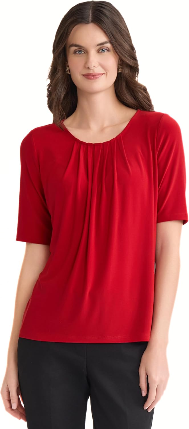 Kasper Women's Sleeveless Pleated Neck Top