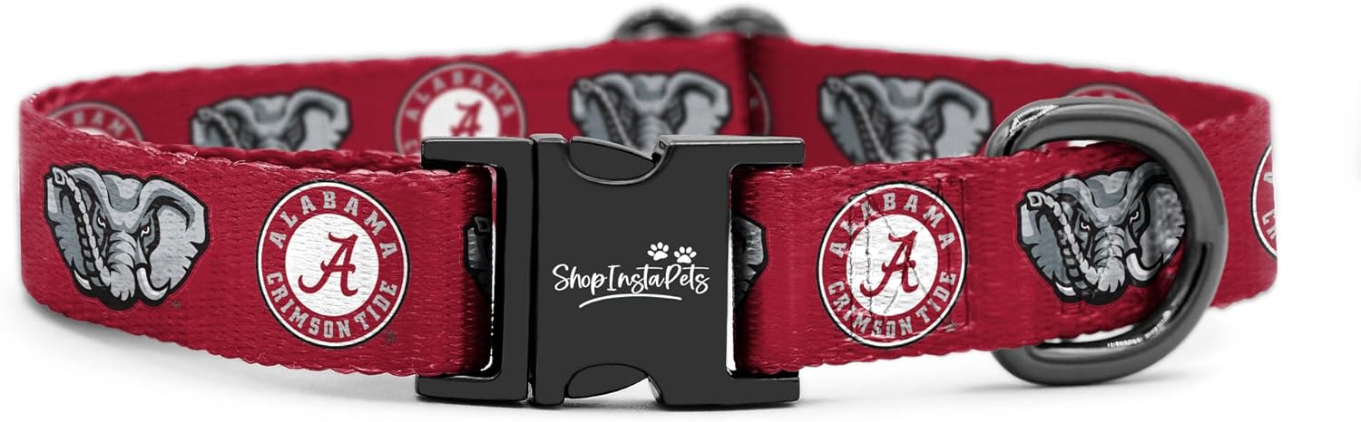 Alabama Crimson Tide Custom Handmade Adjustable Nylon Collars and Leashes (Large Collar)