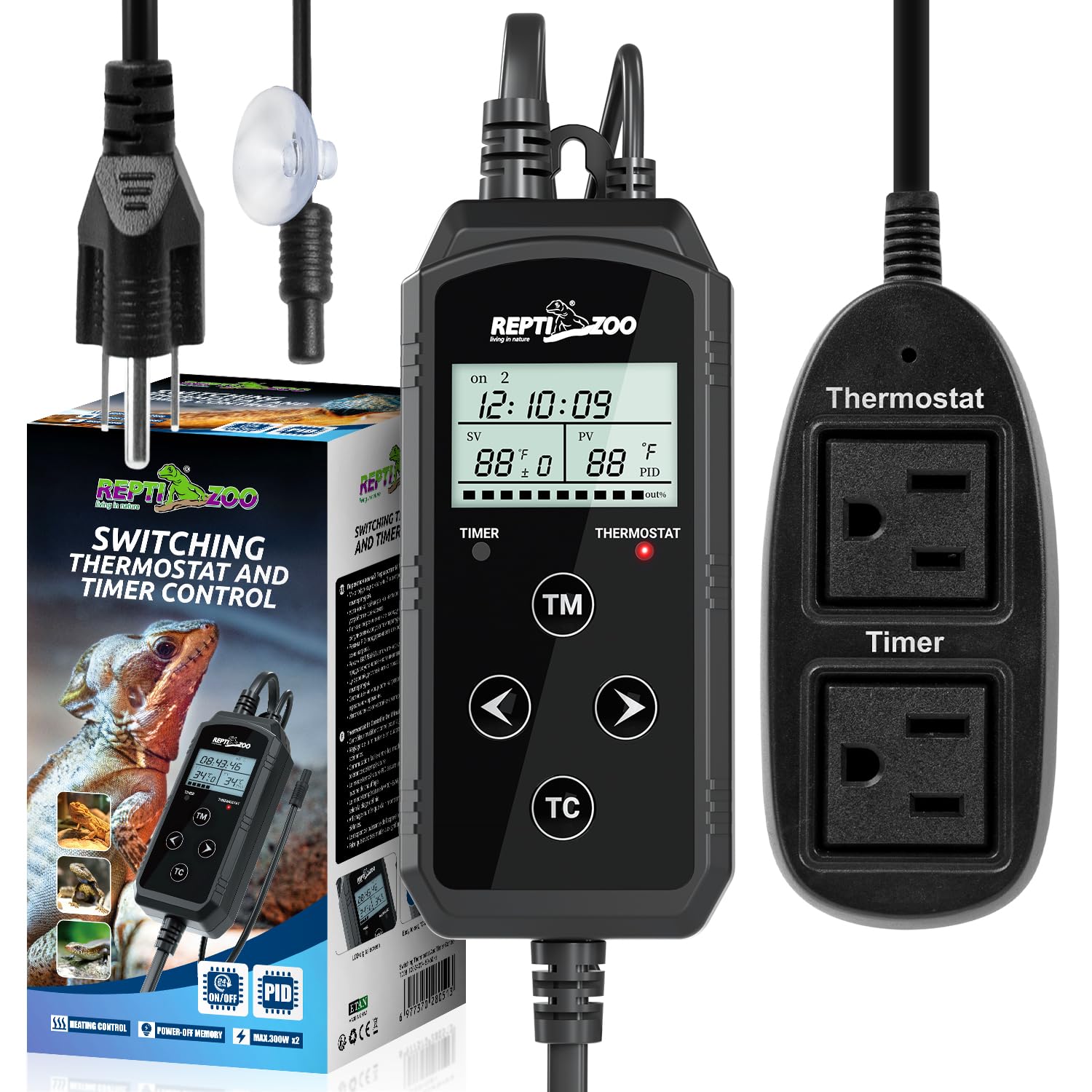 REPTIZOO Timing Thermostat, 2 in 1 PID Temperature Controller with Timer, Reptile Dimming Thermostat for Heat Lamp Heat Mat, Timing Function for Reptile Light Bulb/Heat Mats/Reptile Fogger and More