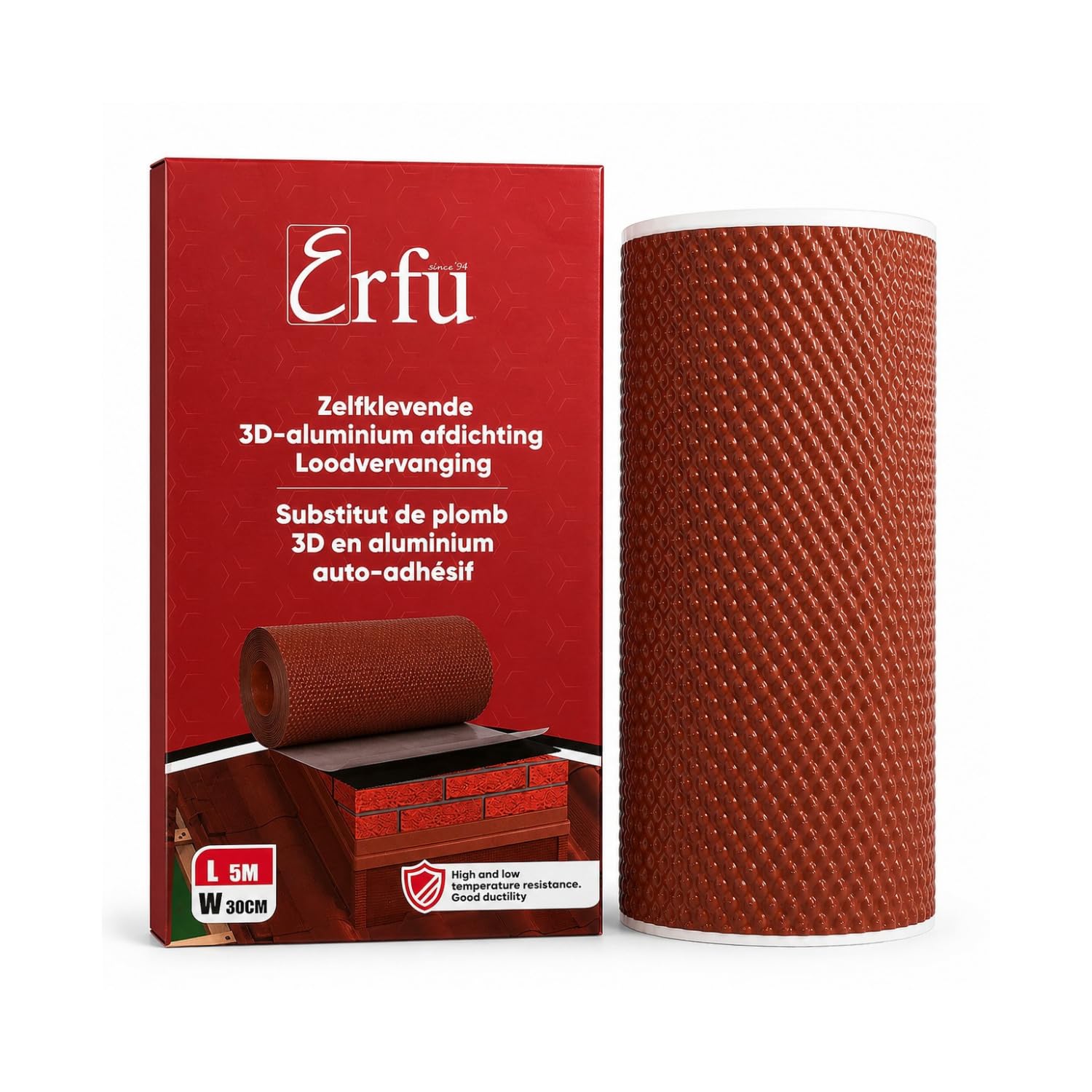 Banda de Sellado de Tejado Butilo Aluminio 3D Naranja – Autoadhesiva, Resistente UV, Chimeneas Rojo