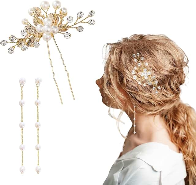 Bridal Wedding Hair Pins Crystal Pearl Hair Clip Rhinestone Hair Crystal...