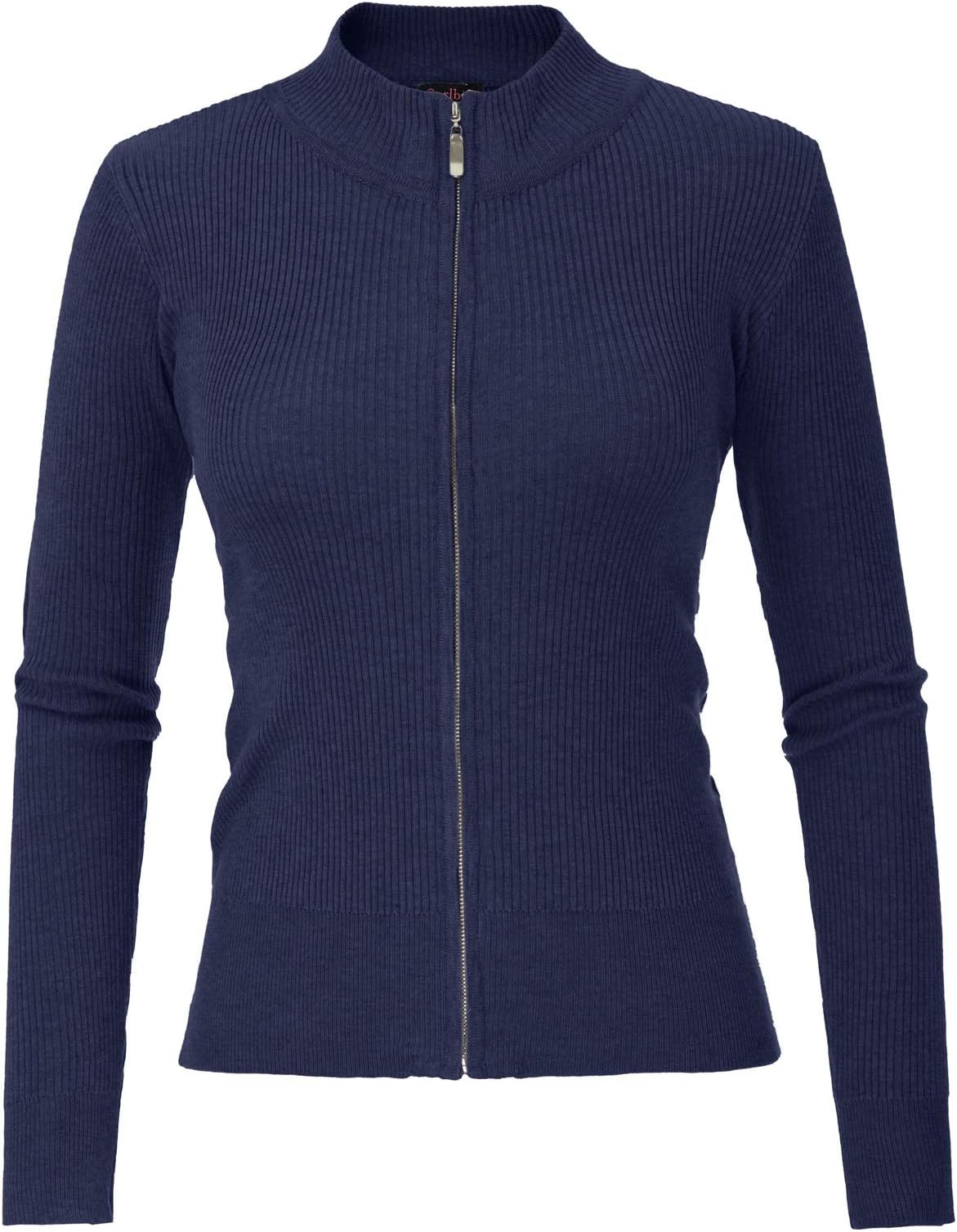 Women's Knit Zipper Jacket Casual Long Sleeve Work Sweater Tops Navy Blue M