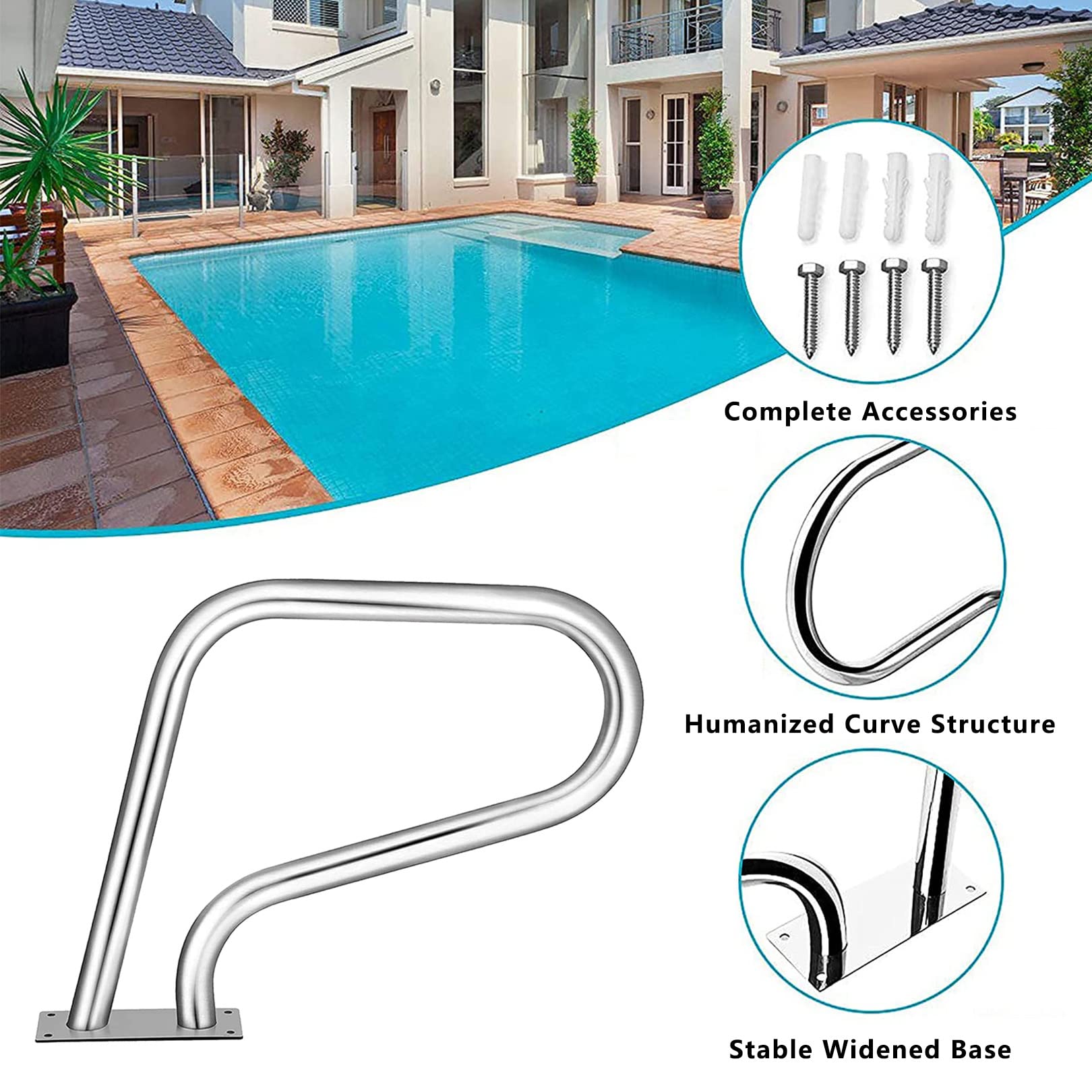 Barandilla para Piscina – 80 x 57 cm – Barandilla de Escalera Plegable de Acero Inoxidable 304 para Piscinas enterradas, Capacidad de Carga de 200 kg