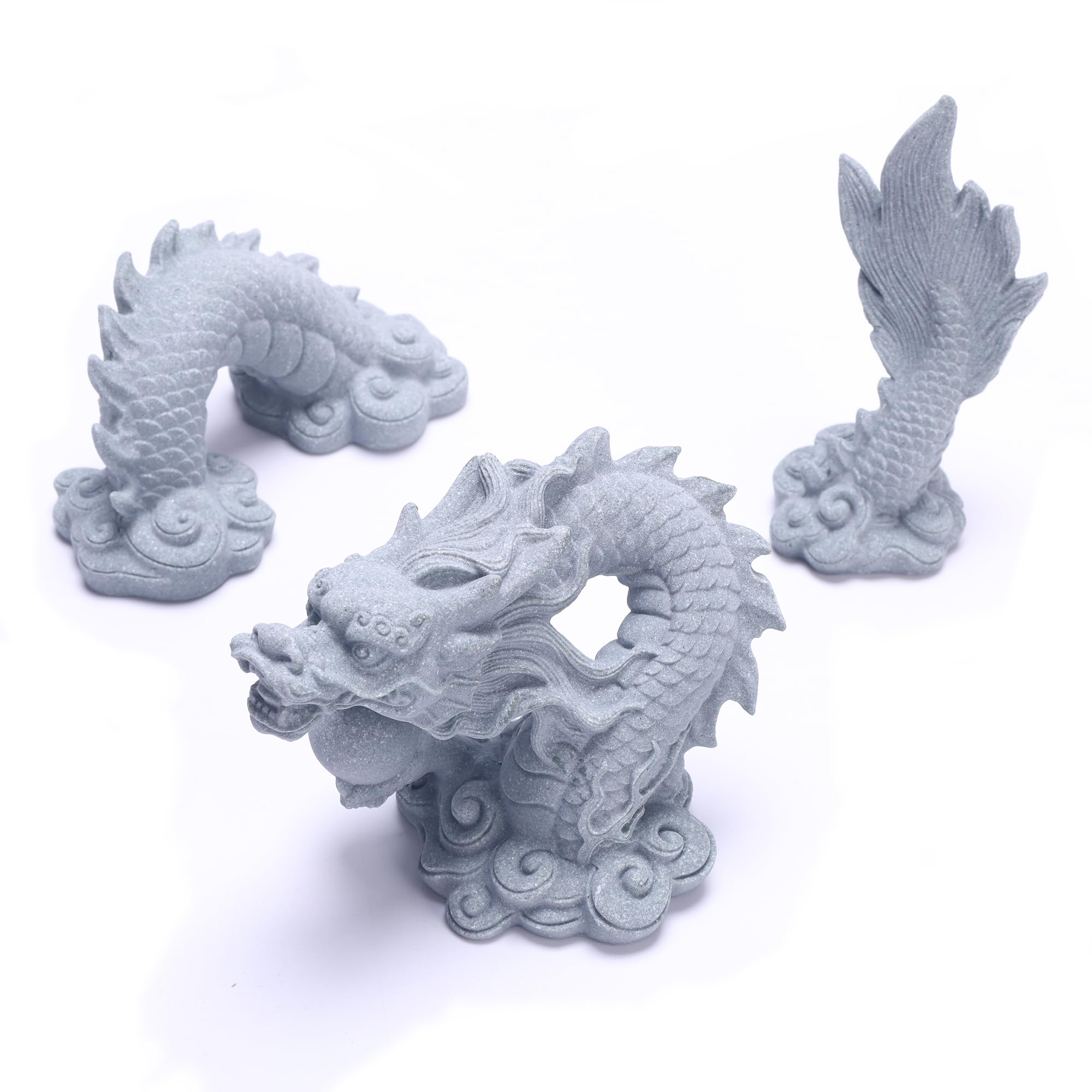Sandstone Chinese Dragon Statue, Fish Tank Aquarium Decorations Home Office Tabletop Decor Small Accessories Ornaments for Wealth Success Good Lucky