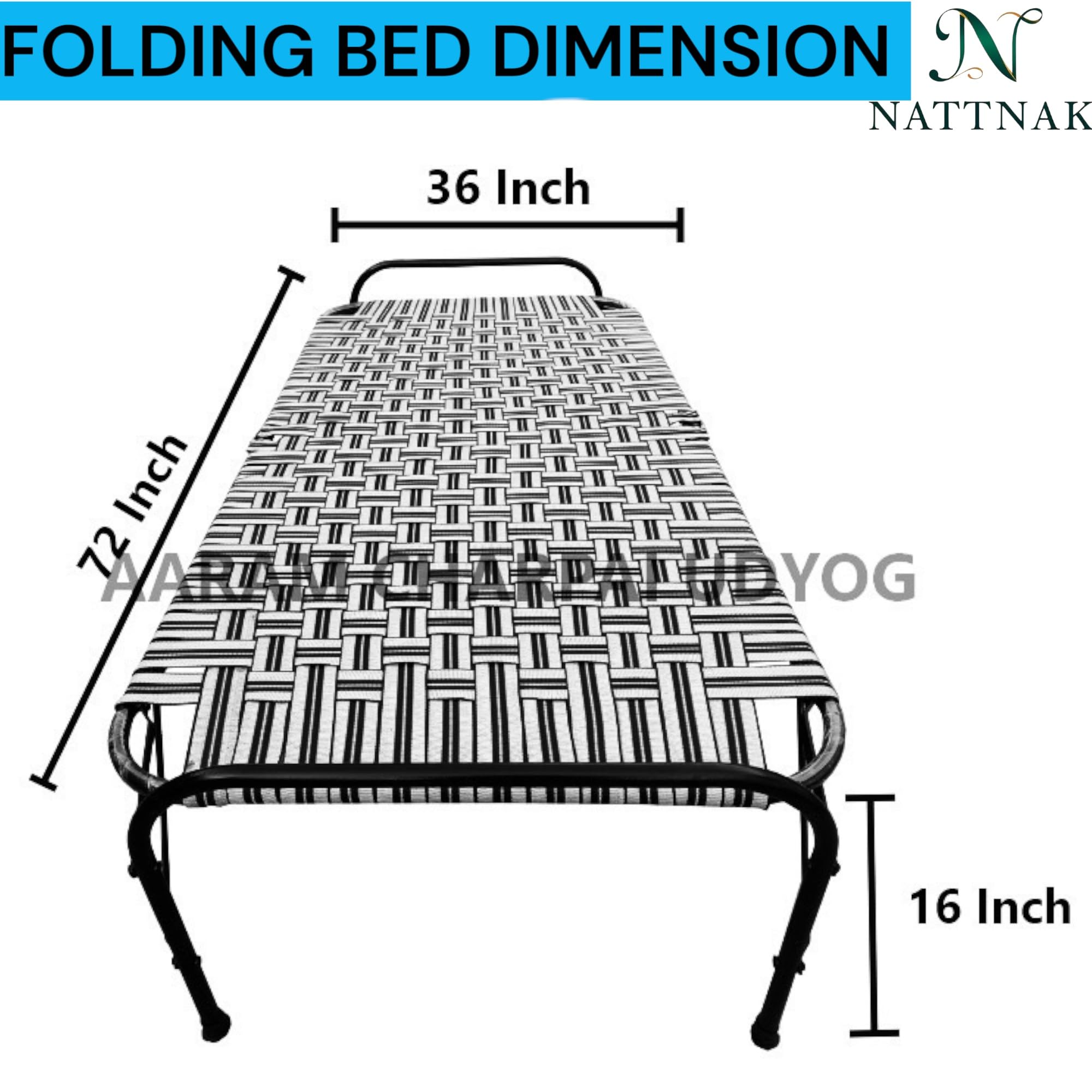NATTNAK Folding Bed 36x72 Inch – Premium Iron Frame with Durable Nylon Strips | Portable Single Bed | Space-Saving, Heavy-Duty, for Home & Travel Use