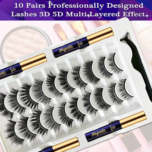 Miniatura 2 de DUOERLA - Juego de pestañas magnéticas con delineador de ojos, pestañas magnéticas reutilizables 3D 5D de aspecto natural, pestañas postizas