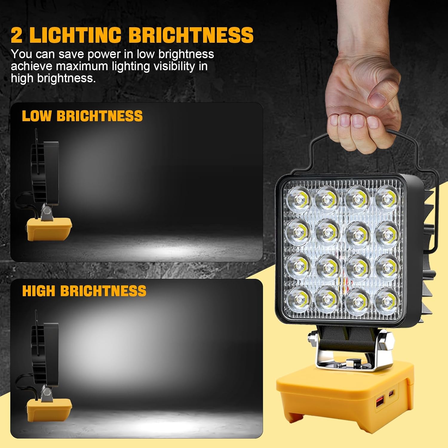 34W Work Lights Compatible with 20v Max Battery, 4800 LM Cordless Work Lights Flashlight 20V Spotlight for Workshop,Garage,Camping (Yellow 20V Max Work Light)