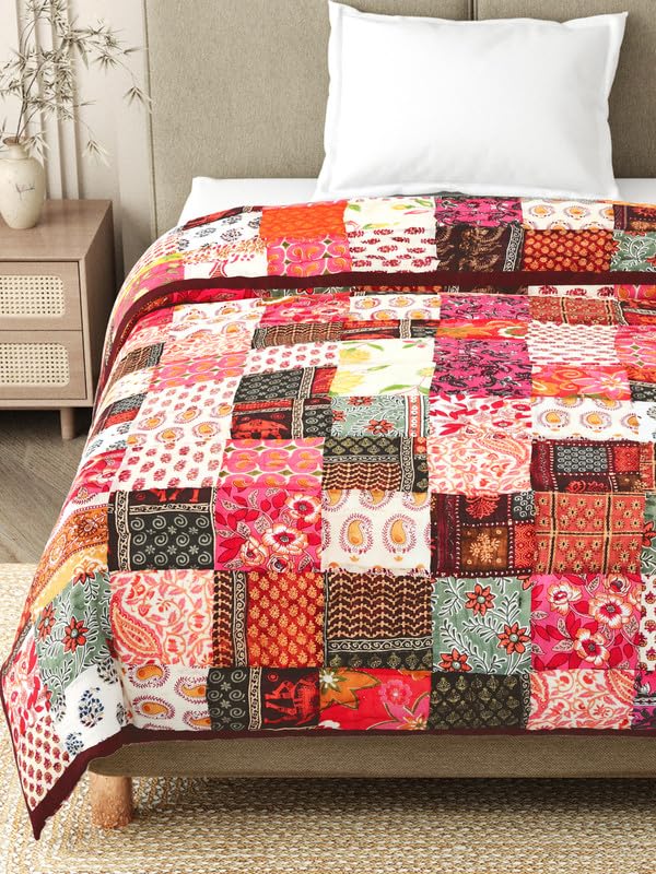 Jaipuri Razai Single Bed (60x90 in) | Hand Block Printed Pure Cotton Quilt | Lightweight AC Comforter, All-Season Blanket | Soft Handmade Single Bed Quilt|Multicolor (Patchwork)-image-35