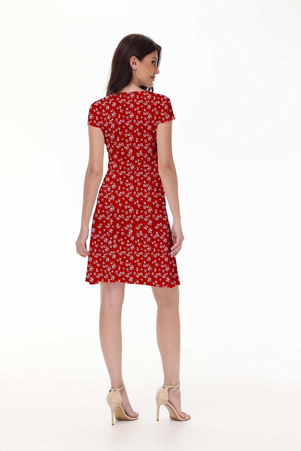 Women's Boho Summer Floral Short Sleeve Mini Dress Bow V Neck A Line Short Dresses