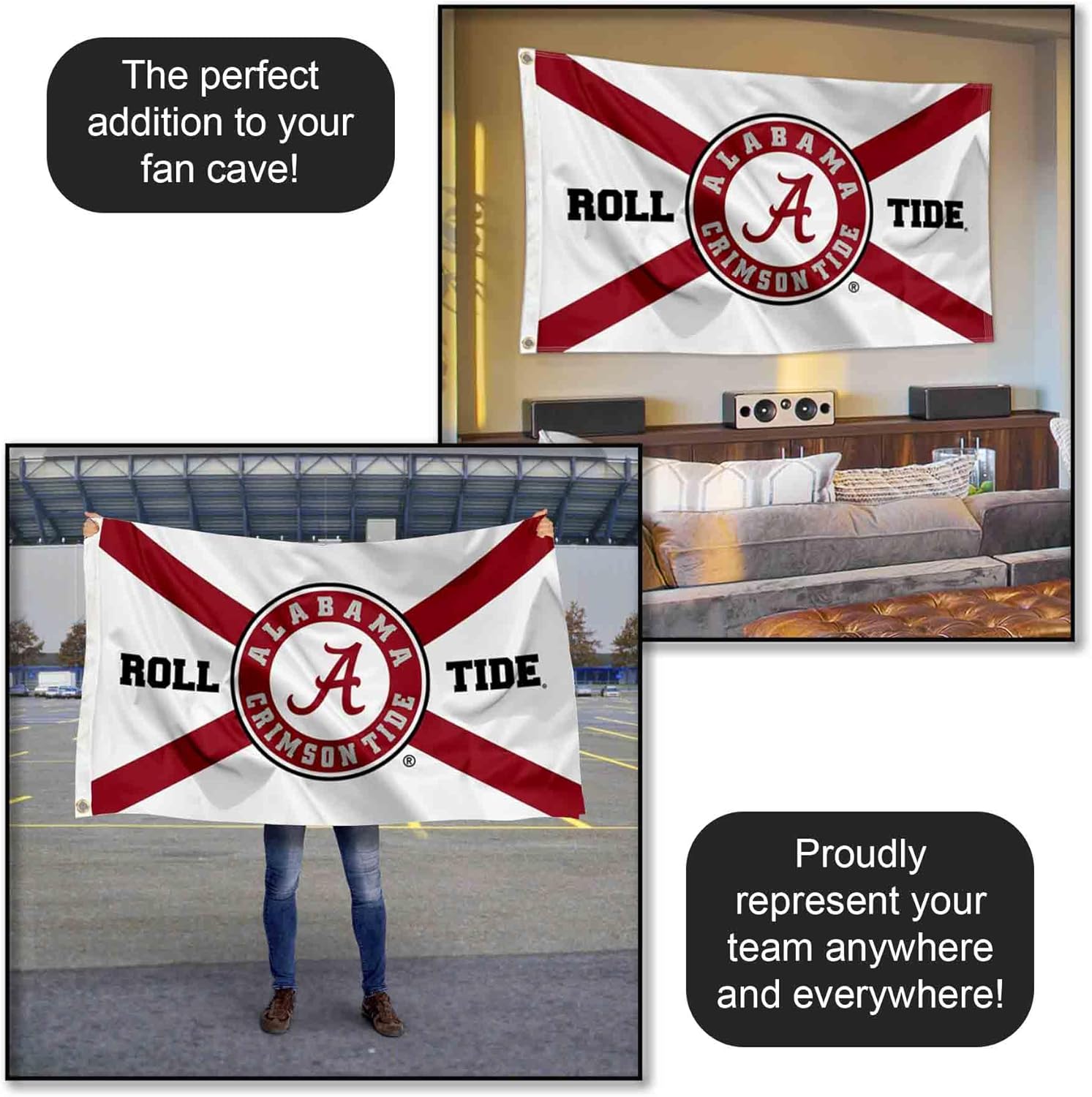 Alabama Crimson Tide State of Alabama Roll Tide Large Outdoor Banner Flag