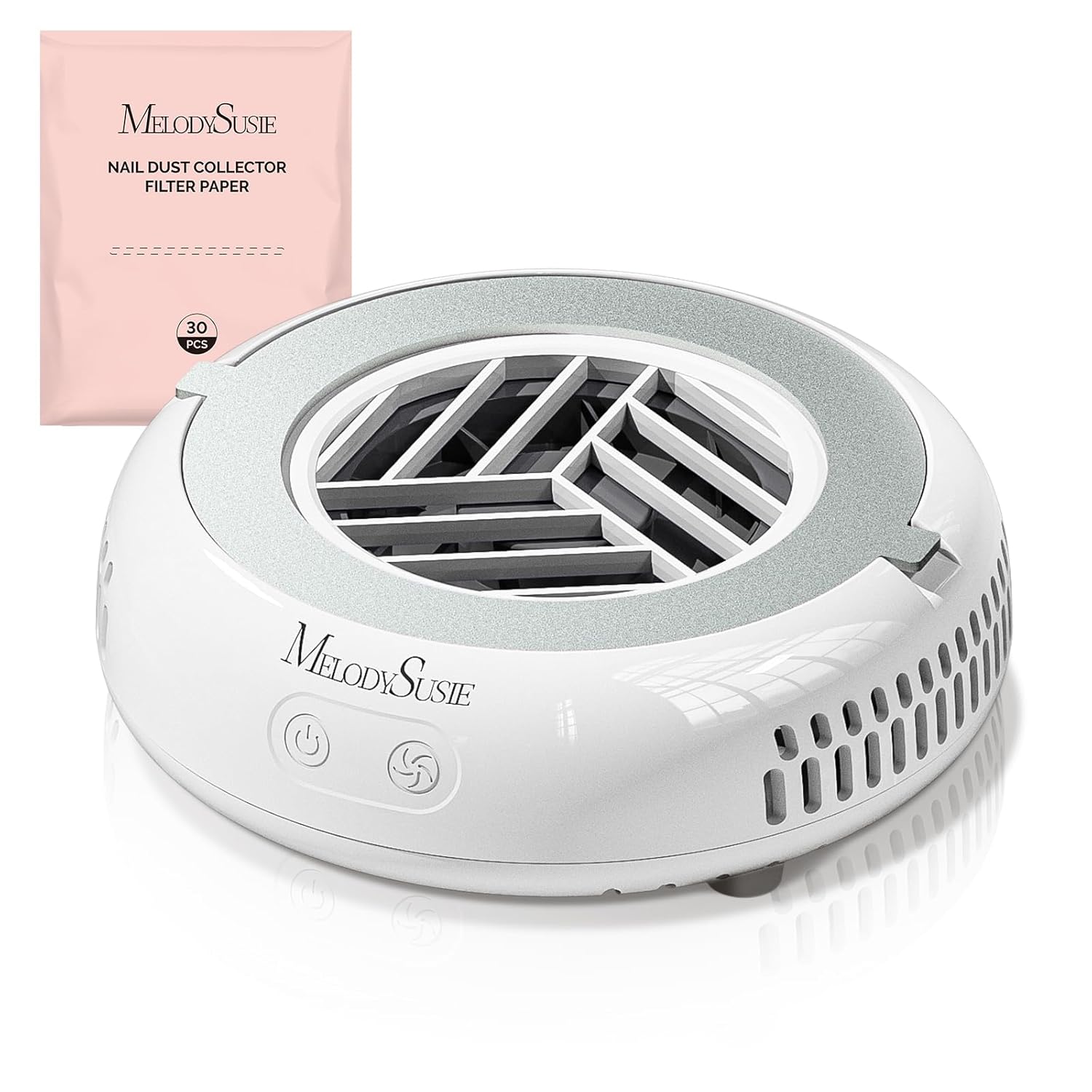 MelodySusie HProA Pocket Nail Dust Collector: 6000RPM Vacuum Fan, 3 Speeds, 30 Filters for Acrylic Nails & Beginners (White)