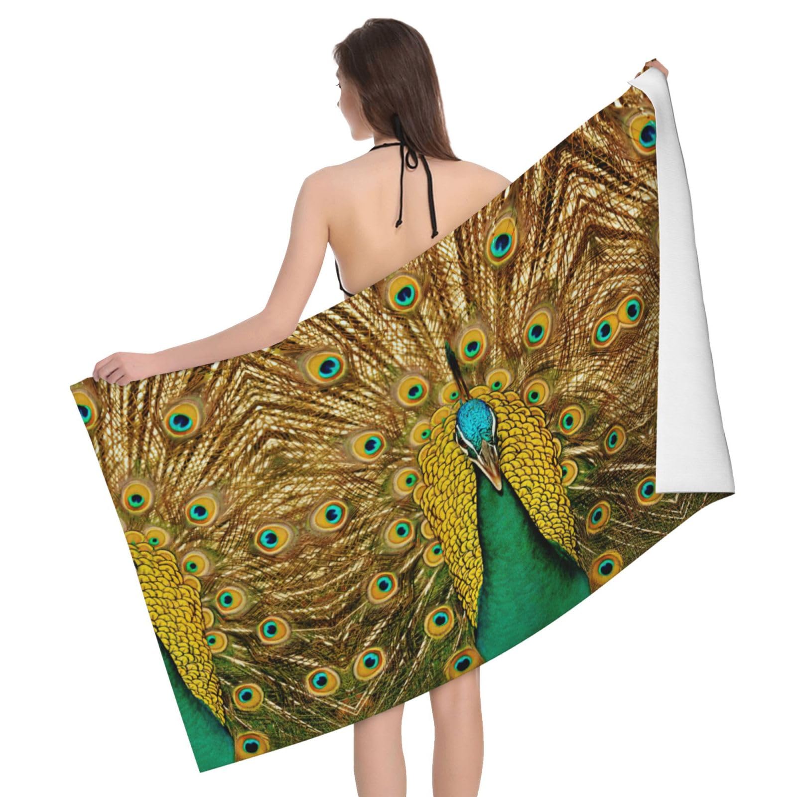 Serviette de bain de luxe imprimé paon en microfibre durable et absorbante