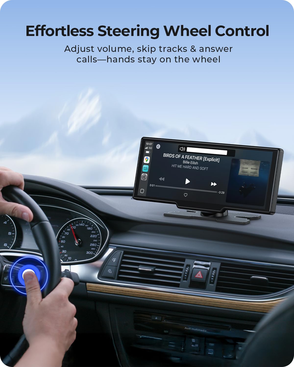 Bezprzewodowy przenośny wyświetlacz Car Play o przekątnej 9,26" z przednią kamerą 4K i tylną kamerą HD - podwójna kamera samochodowa dla Apple CarPlay i Android Auto z aktualizacjami OTA