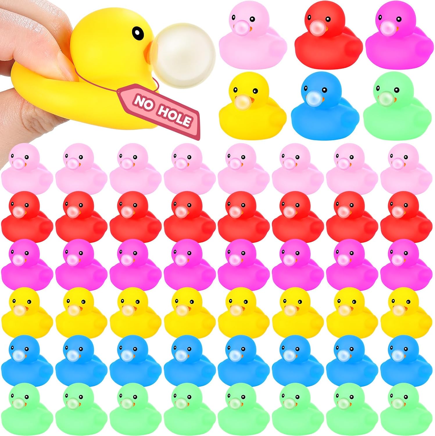 Lenwen 100 Pcs Colorful Rubber Ducks 2.2 Inch Blow Bubbles Duck Bath Toy with Sealed Plug No Hole Waterproof Relieve Stress Fidget Bathtub Toy for Pool Summer Beach Birthday Party Favor Gift