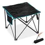 FUNDANGO Oversized Camping Stool for Adults, Thick Padded 18.1 Inch Folding Ottoman Foot Rest, 440 Lbs Heavy Duty Outdoor Camp Chairs with Anti-Slip Foots & Carry Bag for Fishing Lawn Travel (Black)