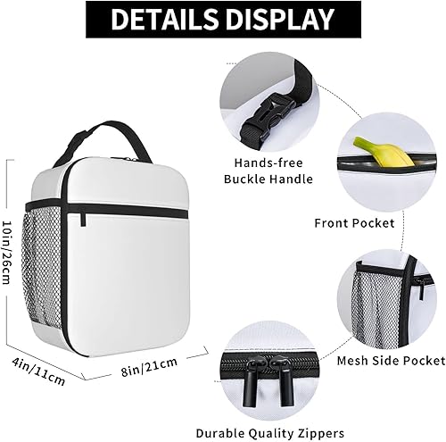 Miniatura 6 de Bolsa de comida blanca de color sólido para viajes, trabajo, picnic, caja de asas más fresca, lonchera de almuerzo, bolsa de almuerzo aislada