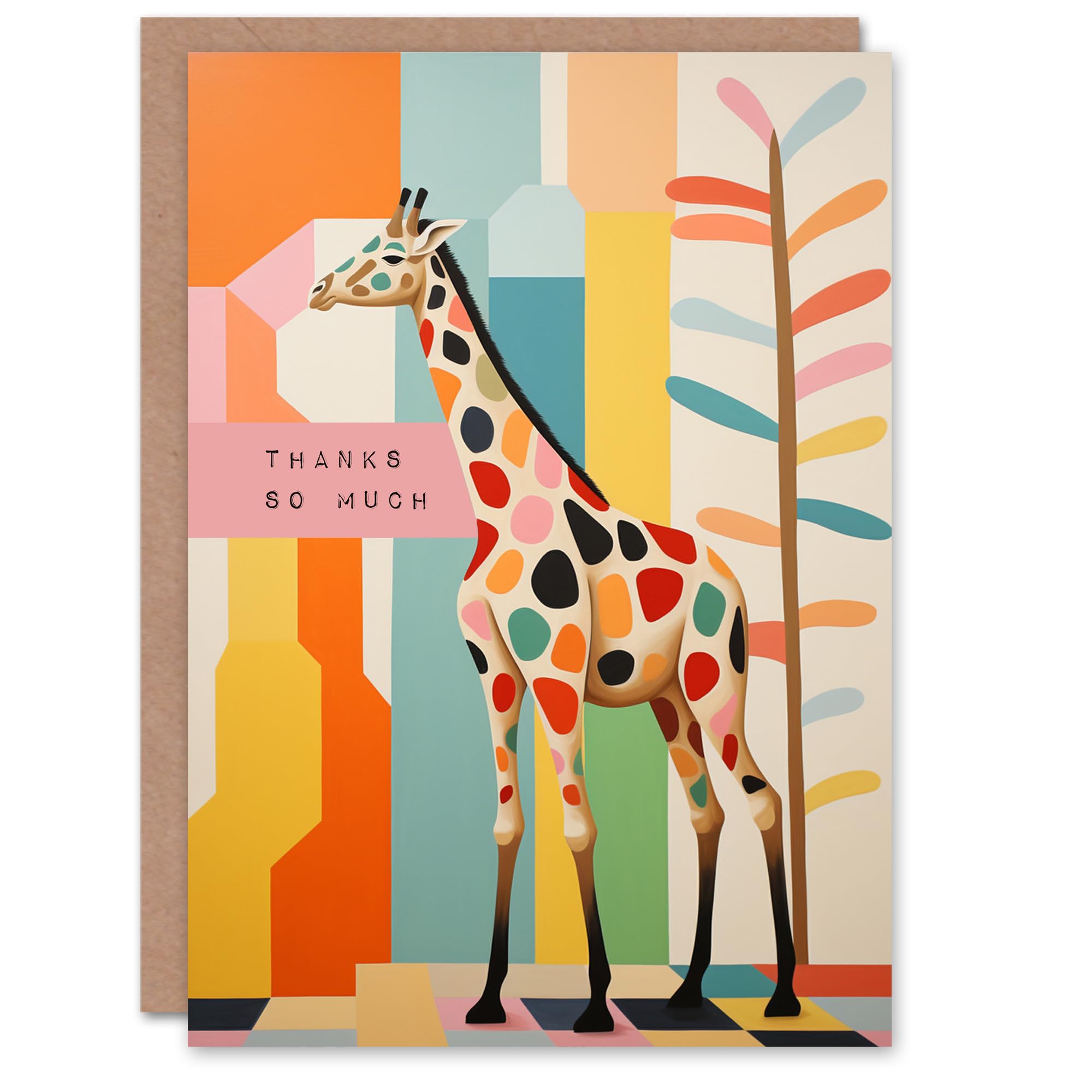 Artery8 Thank You Greeting Card Modern Stylish Colourful Giraffe For Her