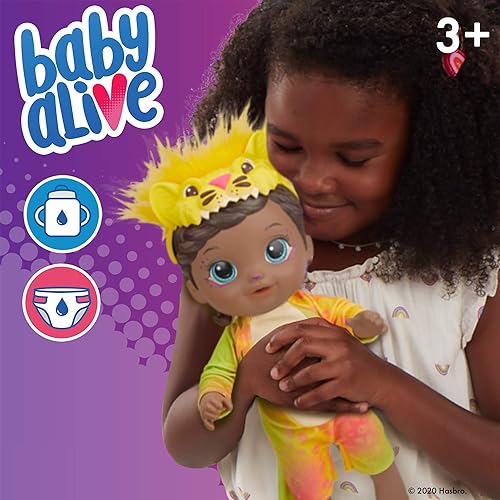 Miniatura 4 de Baby Alive Muñeca Rainbow Wildcats, león, accesorios, bebidas, húmeda, juguete de león para niños a partir de 3 años, pelo negro