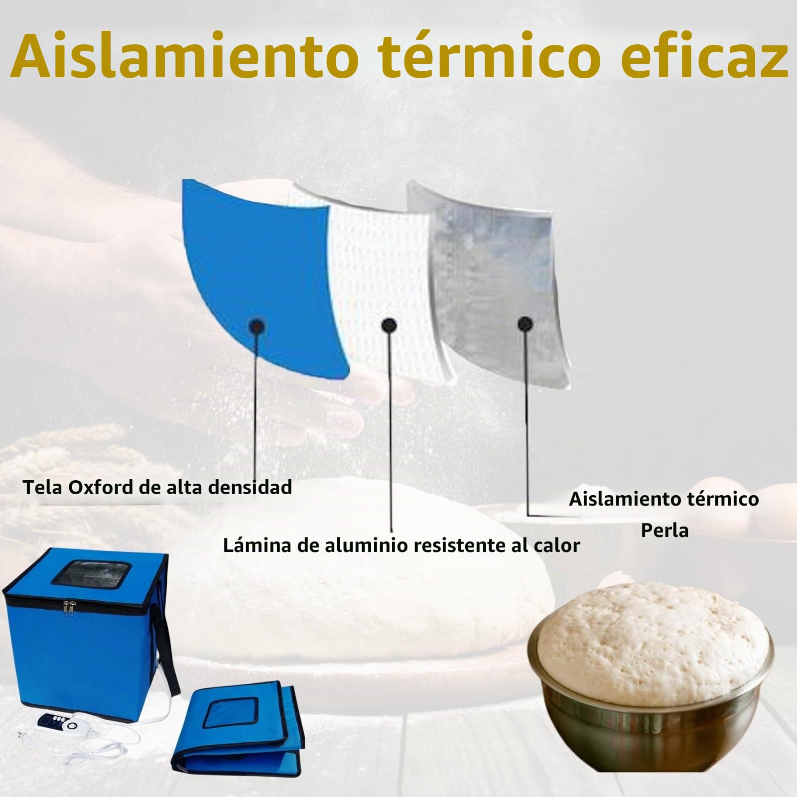 Cloud Fire Caja de Fermentación Plegable, Ajuste de Temperatura, Con Tapa, Multifunción Extraíble Para El Hogar, Pan, Pizza, Yogur, Vino de Arroz (Azul)