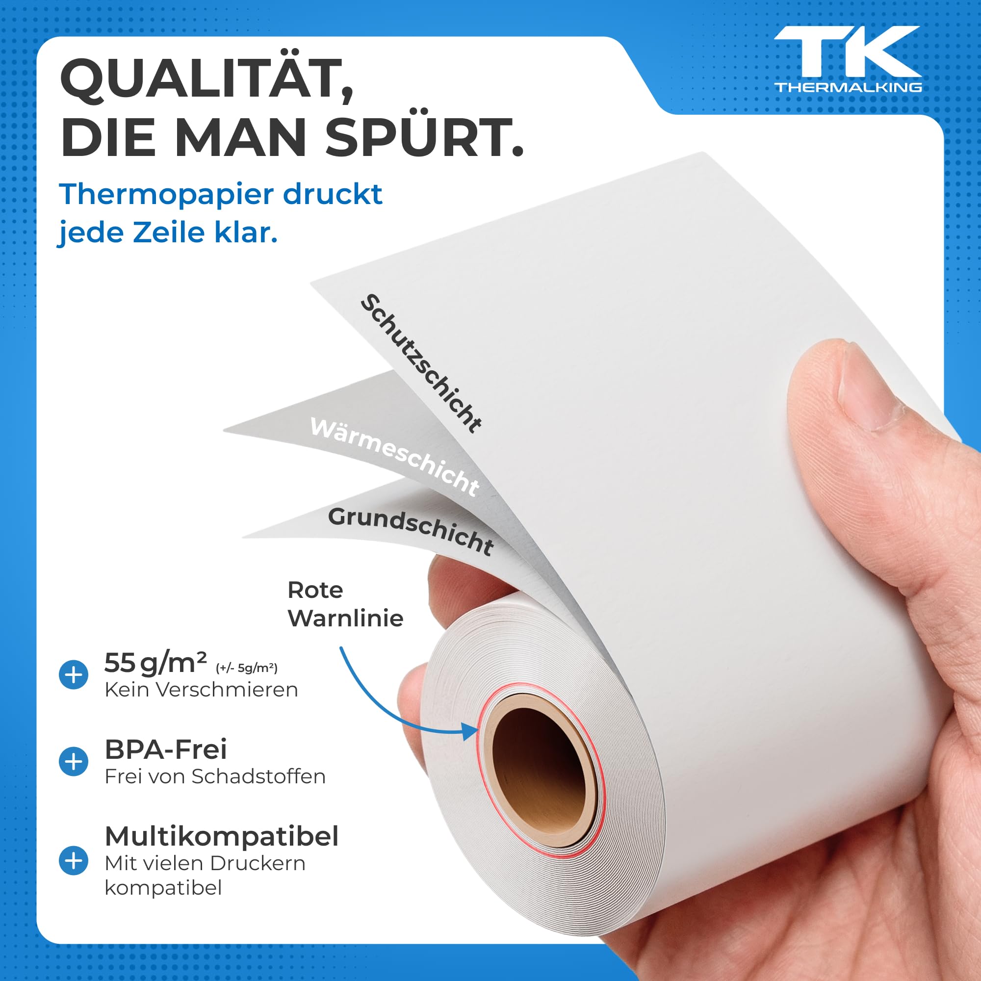 THERMALKING EC Cash Rollen Thermopapier 57mm x 35mm x 12mm - Thermorollen 57x35x12 für EC & Kredit-Kartenlesegeräte - Thermal Rolls for EC Device - Für Systeme bis 14m Papierbedarf (50 Stk)